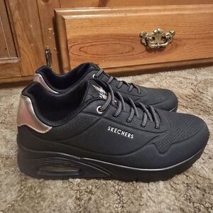 Skechers Women's Air Cooled Memory Foam Sneakers- Black And Gold